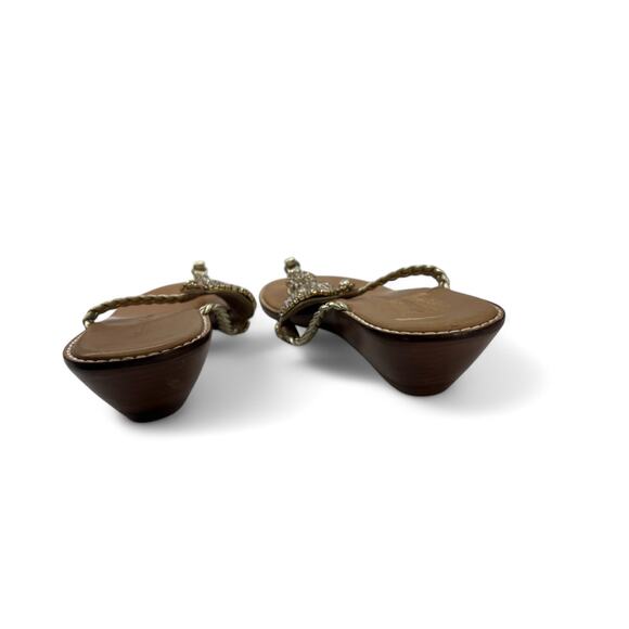 Tommy Bahama | 7 | Yerba Leather Wedge Sandals Gold Rhinestone Slip On  Women - Picture 5 of 7
